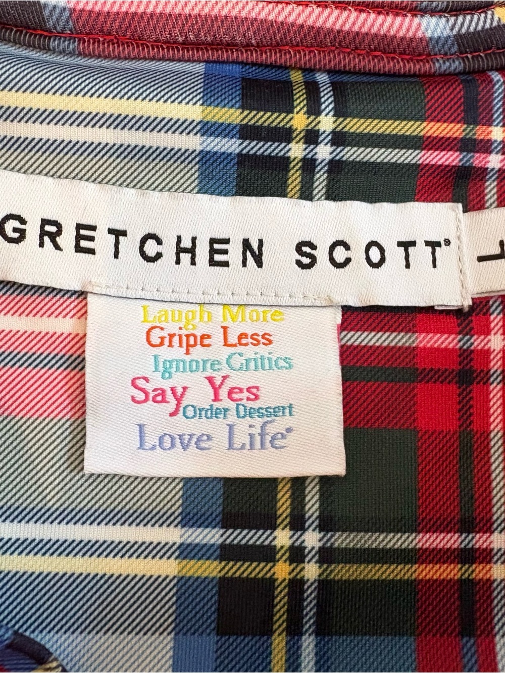 Gretchen Scott Designs Ruff Red Plaid Crossover Ruffled Collar Tunic Sz L - Picture 6 of 11